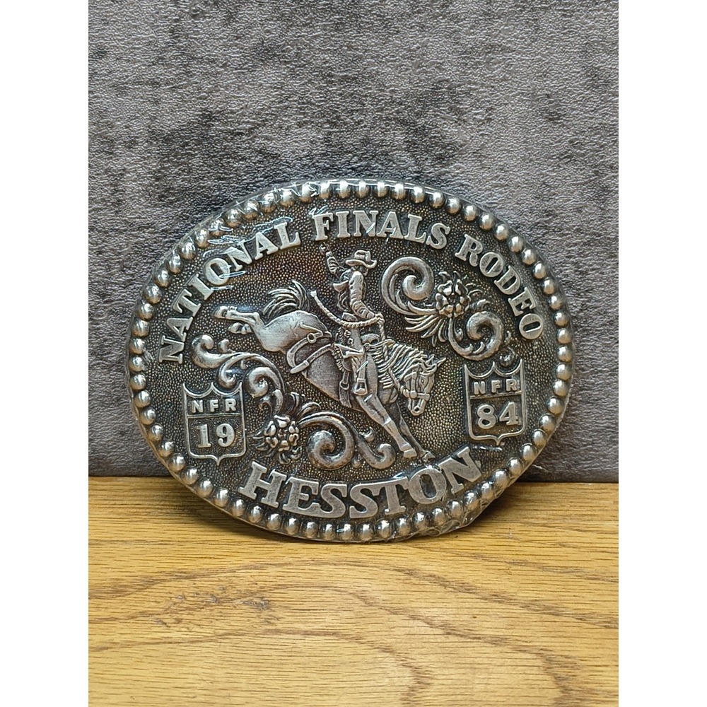 VTG 1984 Hesston Finals Rodeo Brass Belt Buckle Adult